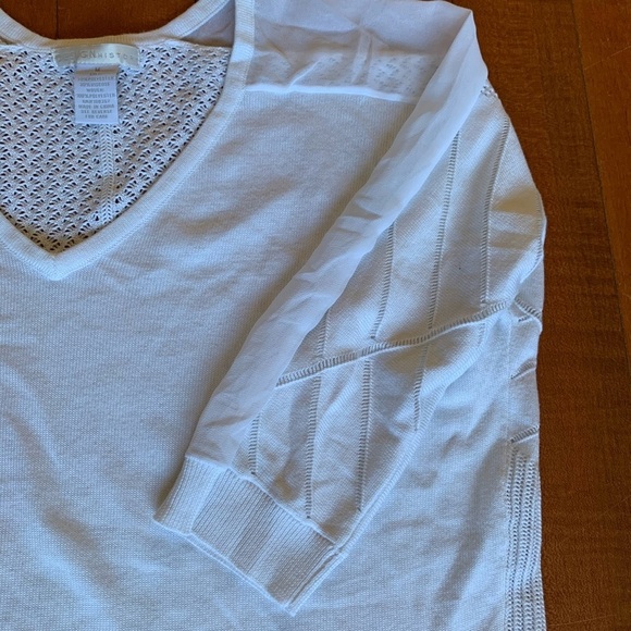 Design History Women’s Size M White V-neck Crochet 3/4 Sleeve Sweater Minimalist - Picture 3 of 5